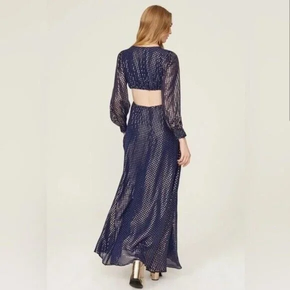 DELFI Collective Cerise Gown Size Small $648 Blue Polka Dot Metallic Gold - Picture 6 of 8